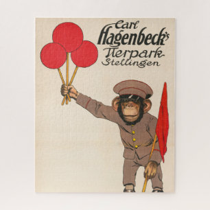Altes Zirkusplakat eines Affen, der Luftballons hä Puzzle