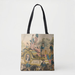 Altes Zirkusplakat mit Umzugswagen Tasche