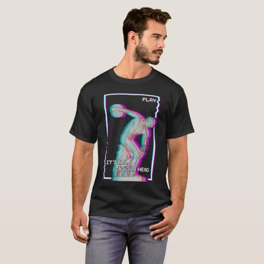 Altgriechische Statue Discus Throw Vaporwave Glitc T-Shirt (Vorne ganz)