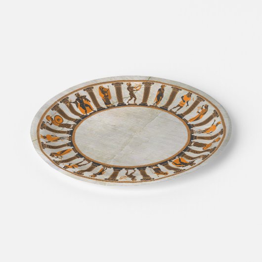 Altgriechische Tempel-Grafik auf Gips-Muster Pappteller (Schrägansicht)