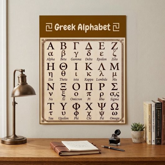 Altgriechisches Alphabet ABC Chart. Alte Vintage-W Poster