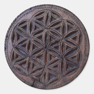 altgriechisches Symbol Holz ethnische Blume Motiv Runder Aufkleber