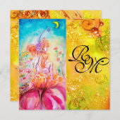 ALTHEA/Blume Fairy, Gelb-Glitzern-Monogramm Einladung (Vorne/Hinten)