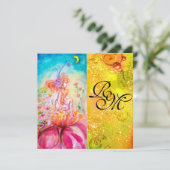 ALTHEA/Blume Fairy, Gelb-Glitzern-Monogramm Einladung (Stehend Vorderseite)