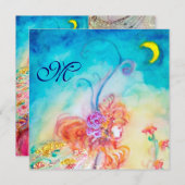 ALTHEA BLUME FAIRY Monogram Pink Blue Glitzern Einladung (Vorne/Hinten)