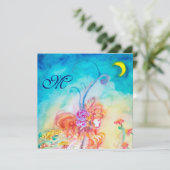 ALTHEA BLUME FAIRY Monogram Pink Blue Glitzern Einladung (Stehend Vorderseite)