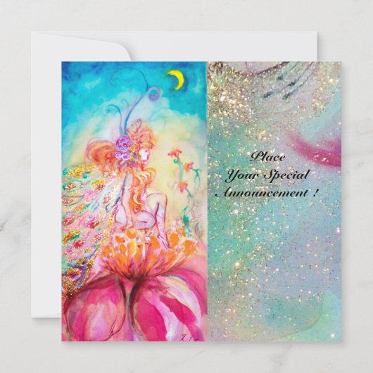 ALTHEA BLUME FAIRY Monogram Pink Blue Glitzern Einladung (Rückseite)