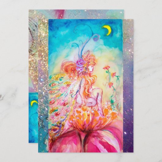 ALTHEA, monogramm pinkfarbengelb-grüne Glitzern Einladung (Vorne/Hinten)