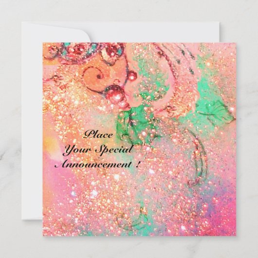 ALTHEA, monogramm pinkfarbengelb-grüne Glitzern Einladung (Rückseite)