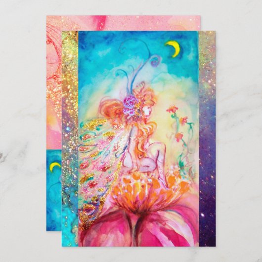 ALTHEA, monogramm pinkfarbengelb-grüne Glitzern Einladung (Vorne/Hinten)