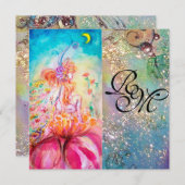 ALTHEA, monogramm pinkfarbengelb-grüne Glitzern Einladung (Vorne/Hinten)