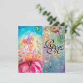 ALTHEA, monogramm pinkfarbengelb-grüne Glitzern Einladung (Stehend Vorderseite)