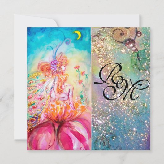 ALTHEA, monogramm pinkfarbengelb-grüne Glitzern Einladung (Vorderseite)