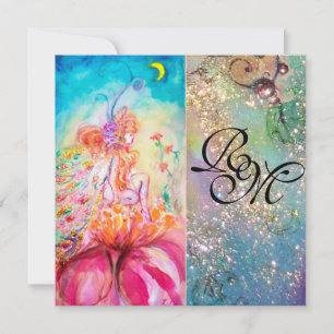 ALTHEA, monogramm pinkfarbengelb-grüne Glitzern Einladung