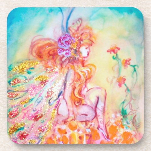 ALTHEA /Whimsical Fairy auf der rosa Blume Untersetzer (Vorderseite)