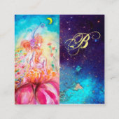 ALTHEA /Whimsical Fairy on Pink Blume Monogram Quadratische Visitenkarte (Rückseite)