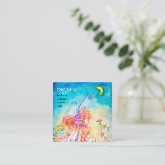 ALTHEA /Whimsical Fairy on Pink Blume Monogram Quadratische Visitenkarte (Stehend Vorderseite)