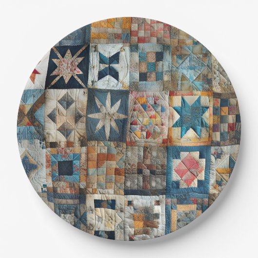 Althergebrachte Patchwork-Quilt-Design Pappteller (Vorderseite)
