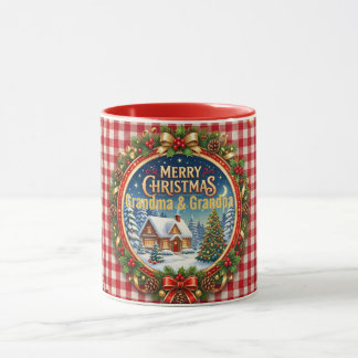 Althergebrachte rote karierte Weihnachten Tasse