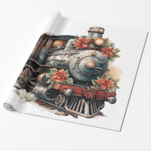 Althergebrachter Dampflok-Weihnachten Retro Geschenkpapier