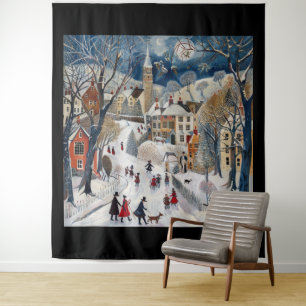 Althergebrachter Weihnachten im kleinen Ort Wandteppich