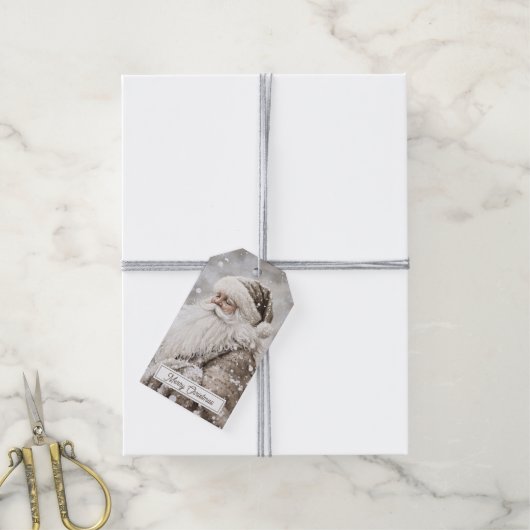 Althergebrachter Weihnachtsmann Frohe Weihnachten Geschenkanhänger (Mit Garn)