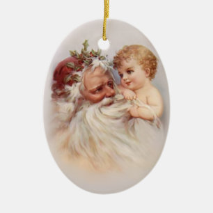 Althergebrachter Weihnachtsmann und Cherub Keramikornament