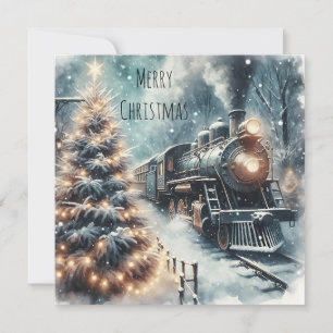 Althergebrachter Zug und vintage Winterlandschaft Feiertagskarte