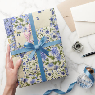 Althergebrachtes blaues Blumen-Quiltmuster Geschenkpapier