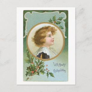 Althergebrachtes Weihnachten, Junge, Stechpalme Feiertagspostkarte