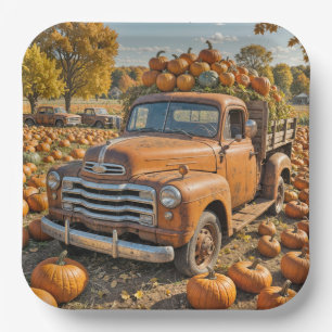 Altlastwagen mit Pumpkins gefüllt Pappteller