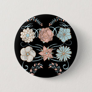 altmodische, abgenutzte Blumen in Rosa und Blau Button