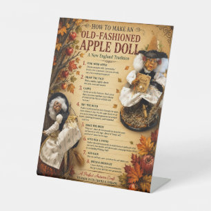 Altmodische Apfelpuppen-Küchenhexe Herbst Handwerk Sockelschild
