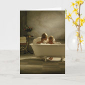 Altmodische Badewanne mit Mutter und Tochter Karte (Gelbe Blume)