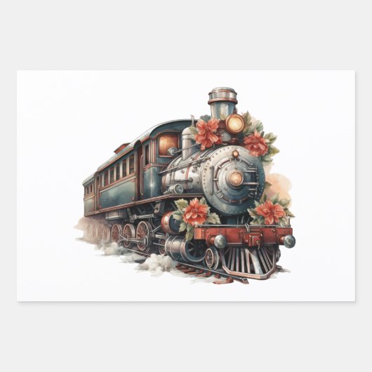 Altmodische Eisenbahn Retro Weihnachten Geschenkpapier Set (Vorderseite 2)