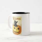 Altmodische fröhliche Halloween-Katze Zweifarbige Tasse (Vorderseite Links)