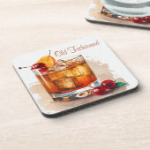 Altmodische Getränke mit Kirschen und Orangen Getränkeuntersetzer (Linke Seite)