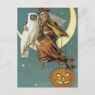 Altmodische Halloween-Hexe und der Mond Postkarte