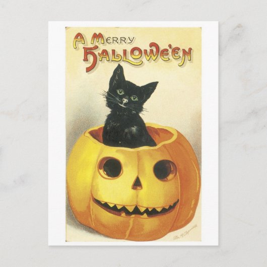 Altmodische Halloween-Jack-o'-Laterne, Schwarze Ka Postkarte (Vorderseite)