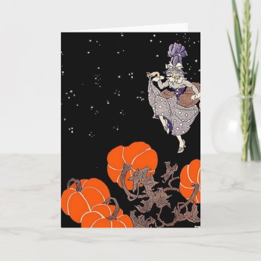 Altmodische Hexe im Kürbispflaster Karte (Vorderseite)
