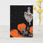 Altmodische Hexe im Kürbispflaster Karte (Gelbe Blume)