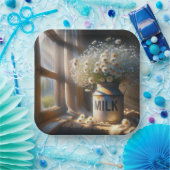 Altmodische Milchdose mit Daisy Bouquet Pappteller (Party)