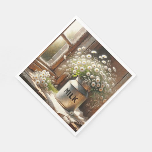 Altmodische Milchdose mit Daisy Bouquet Serviette (Ecke)