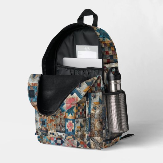 Altmodische Patchworkdecke Bedruckter Rucksack (Rückseitige Ecke links (Offen) )