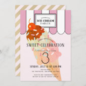 Altmodische Rosa Eiscreme zum Geburtstag Einladung (Vorne/Hinten)