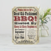 Altmodische Rustikale GRILLEN Barbeque Party Einladung (Stehend Vorderseite)