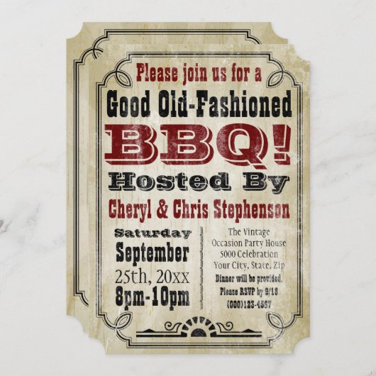 Altmodische Rustikale GRILLEN Barbeque Party Einladung (Vorne/Hinten)