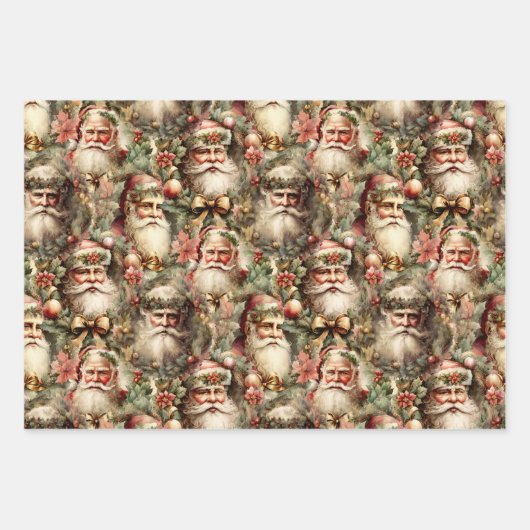 Altmodische Santa's mit Kränzen Geschenkpapier Set (Vorderseite 3)