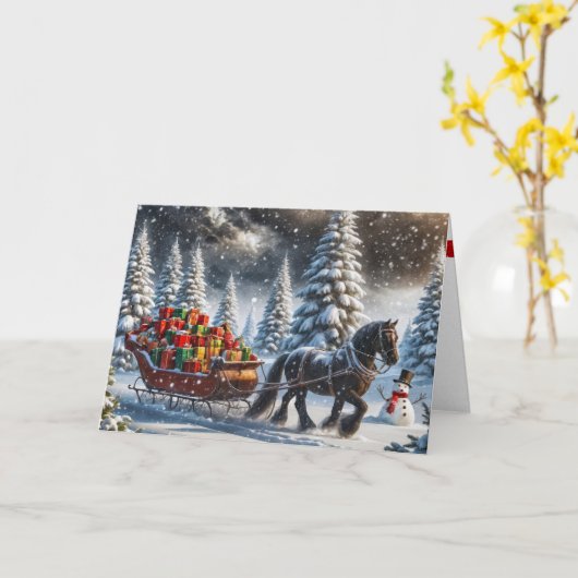 Altmodische Sleigh Gefüllte Weihnachtspenden Karte (Gelbe Blume)