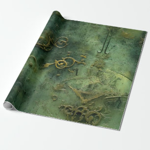 Altmodische Steampunk-Zahnräder Smaragd Geschenkpapier